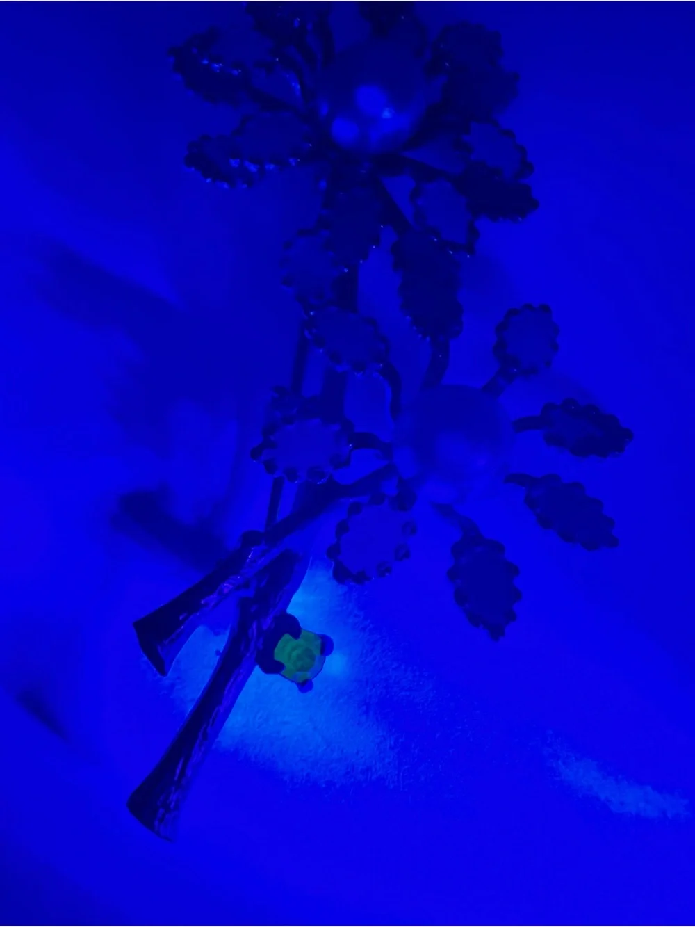 Made in Austria Signed Vintage Uranium Glass Stone Flower Brooch